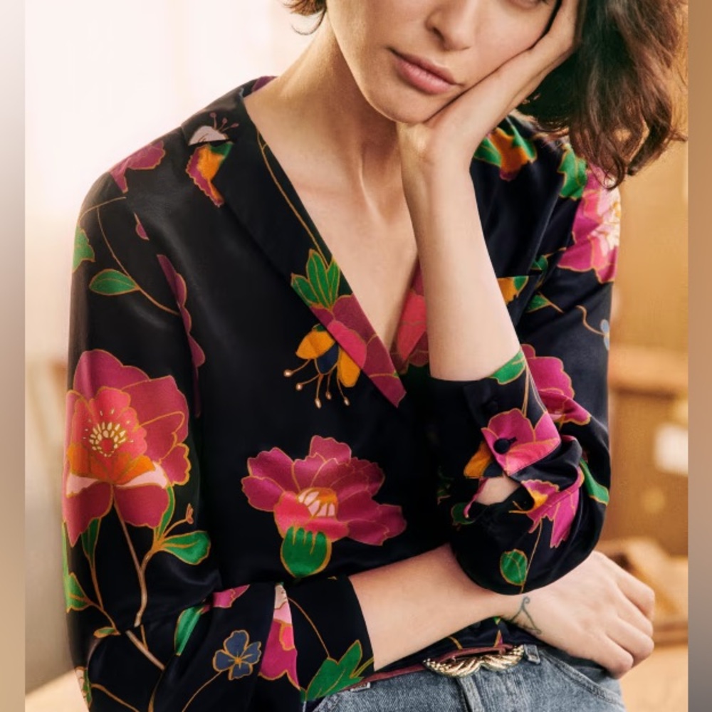 Sezane Floral Pierro Silk Shirt